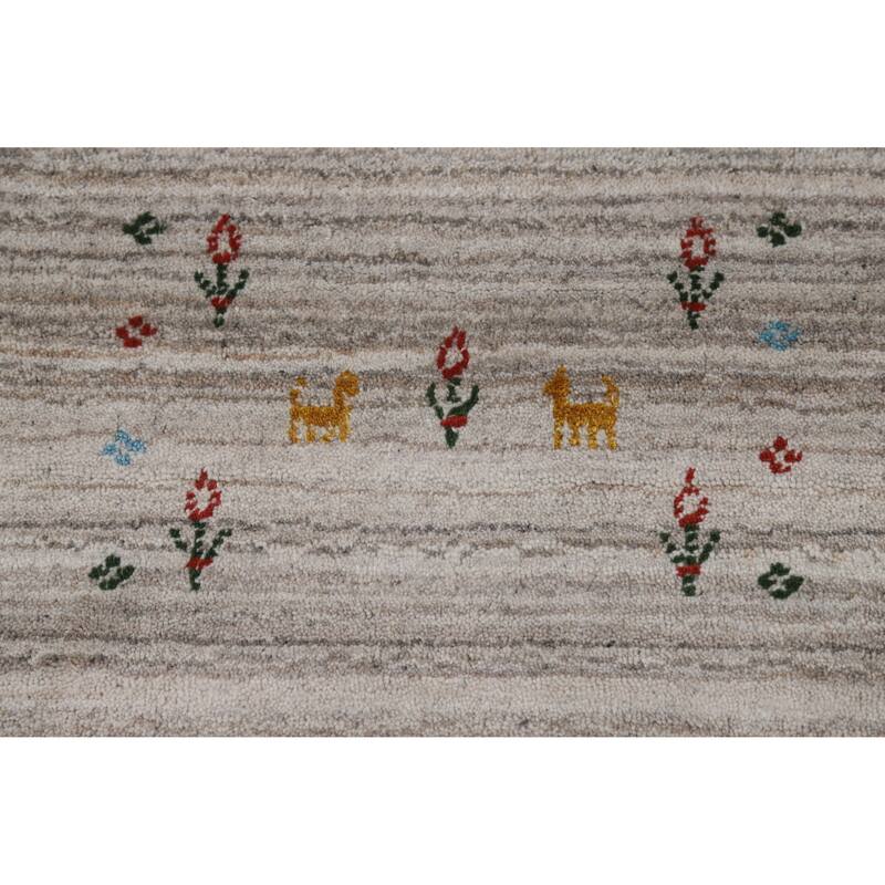 Little Animals Gabbeh Oriental Area Rug Hand-Knotted Wool Carpet - 8'0" x 9'8"