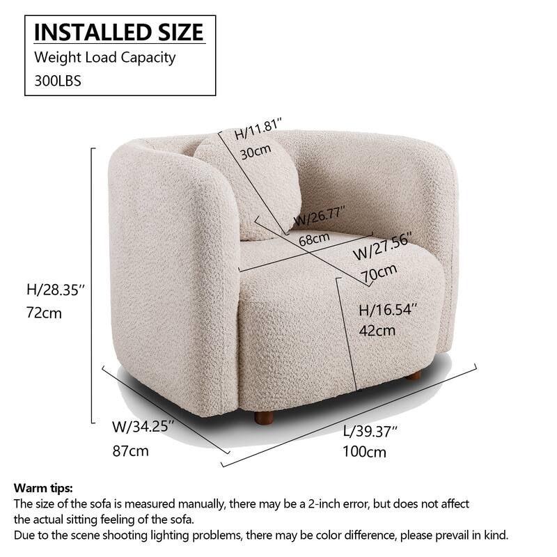 Accent Square Sofa Chair,Fabric Upholstered Single Cloud Couch Chair, Japandi Style Armchairm,1 Seater Sofa