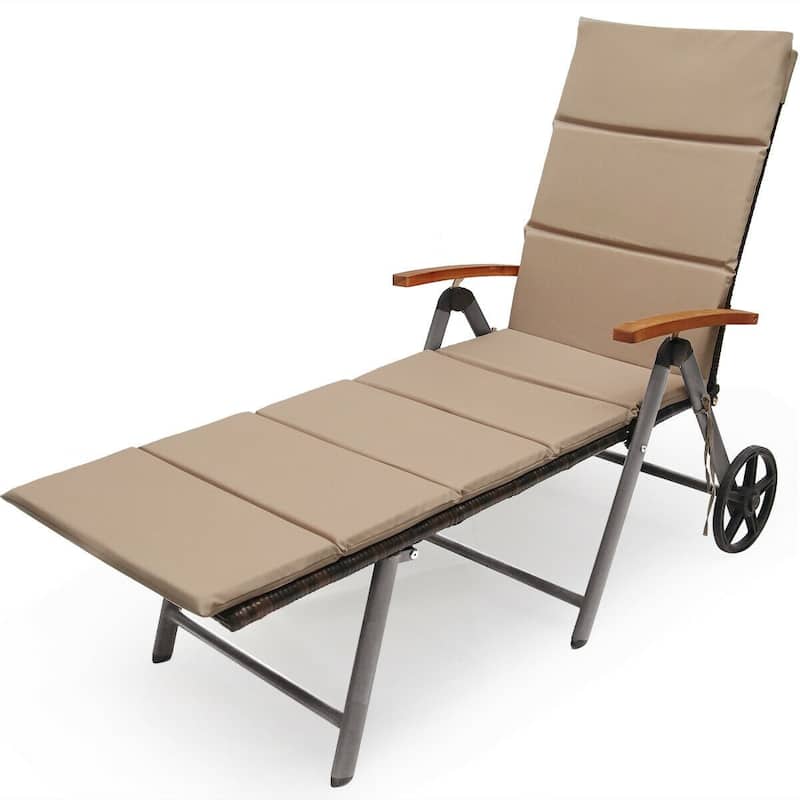 Premium Outdoor Rattan Chaise Lounge Recliner Chair for Relaxation - 56.5"~ 73" x 27.5" x 29.5"~44" (LX WX H)