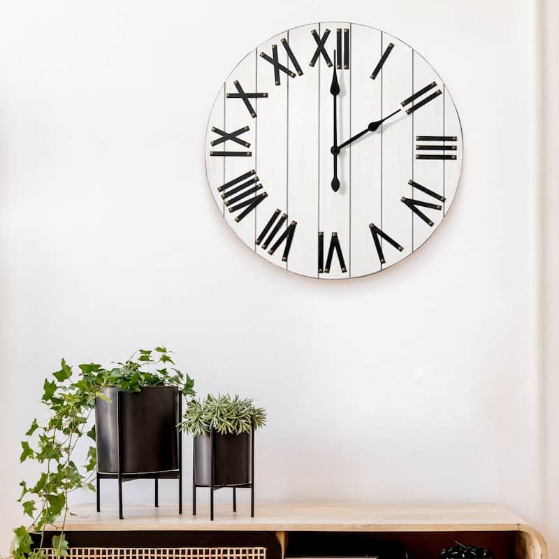 Country Rustic Farmhouse Round Wooden Wall Clock 21" White and Black