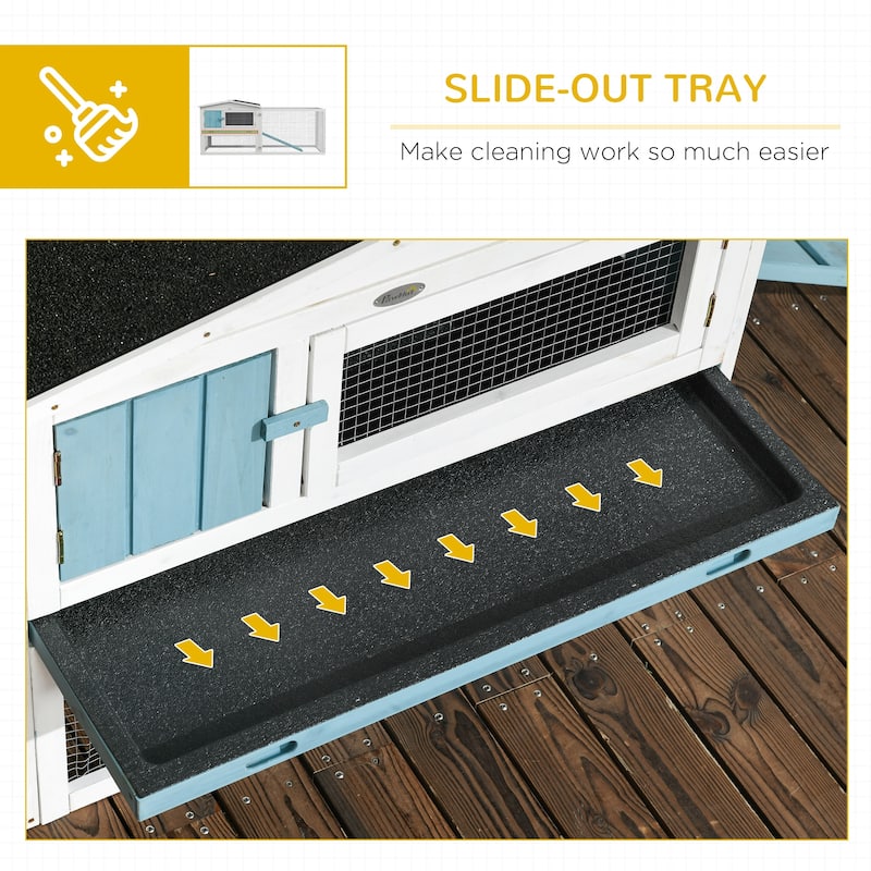 Outdoor Bunny Hutch with Waterproof Roof and Large Run Ramp Feeding Trough for 1-2 Small Animal - 61.5"L x 22.75"W x 26.75"H
