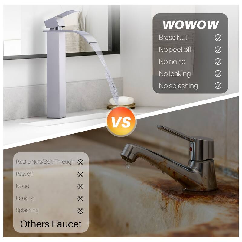 WOWOW Single Handle Single Hole Waterfall Bathroom Vessel Faucet