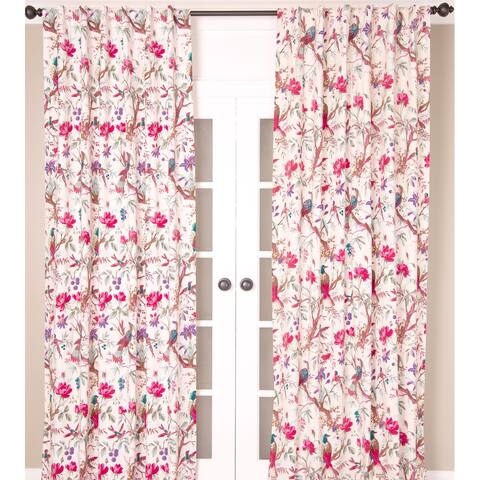 Pure Cotton Birds Print Curtain Panel, Lined - Single Curtain Panel