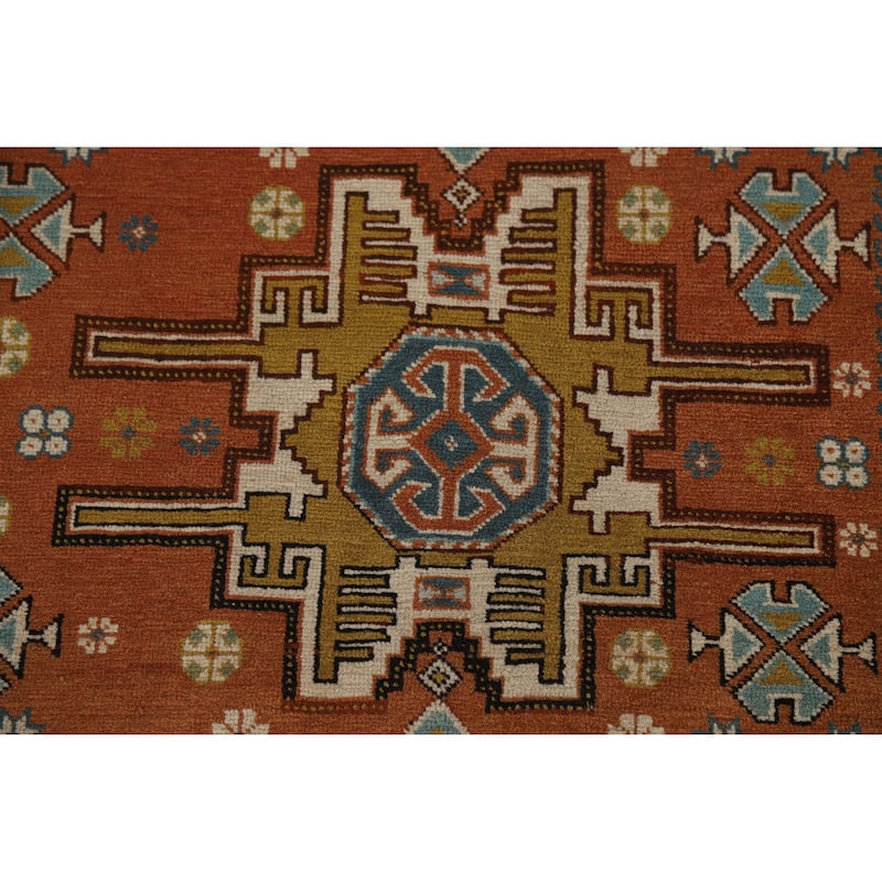Hand Knotted Oriental 100% Wool Carpet Traditional Geometric Oranges & Rust Sumak Area Rug - 7' 6'' X 4' 10''