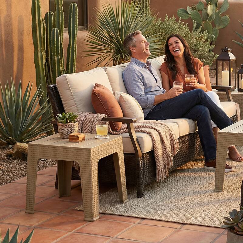 Sunnydaze 17.75" Square Outdoor Side Table - Beige - Set of 4