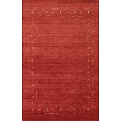 Hand Knotted Oriental 100% Wool Carpet Tribal Animal Pictorial Red Gabbeh Area Rug - 7' 10'' X 5' 1''