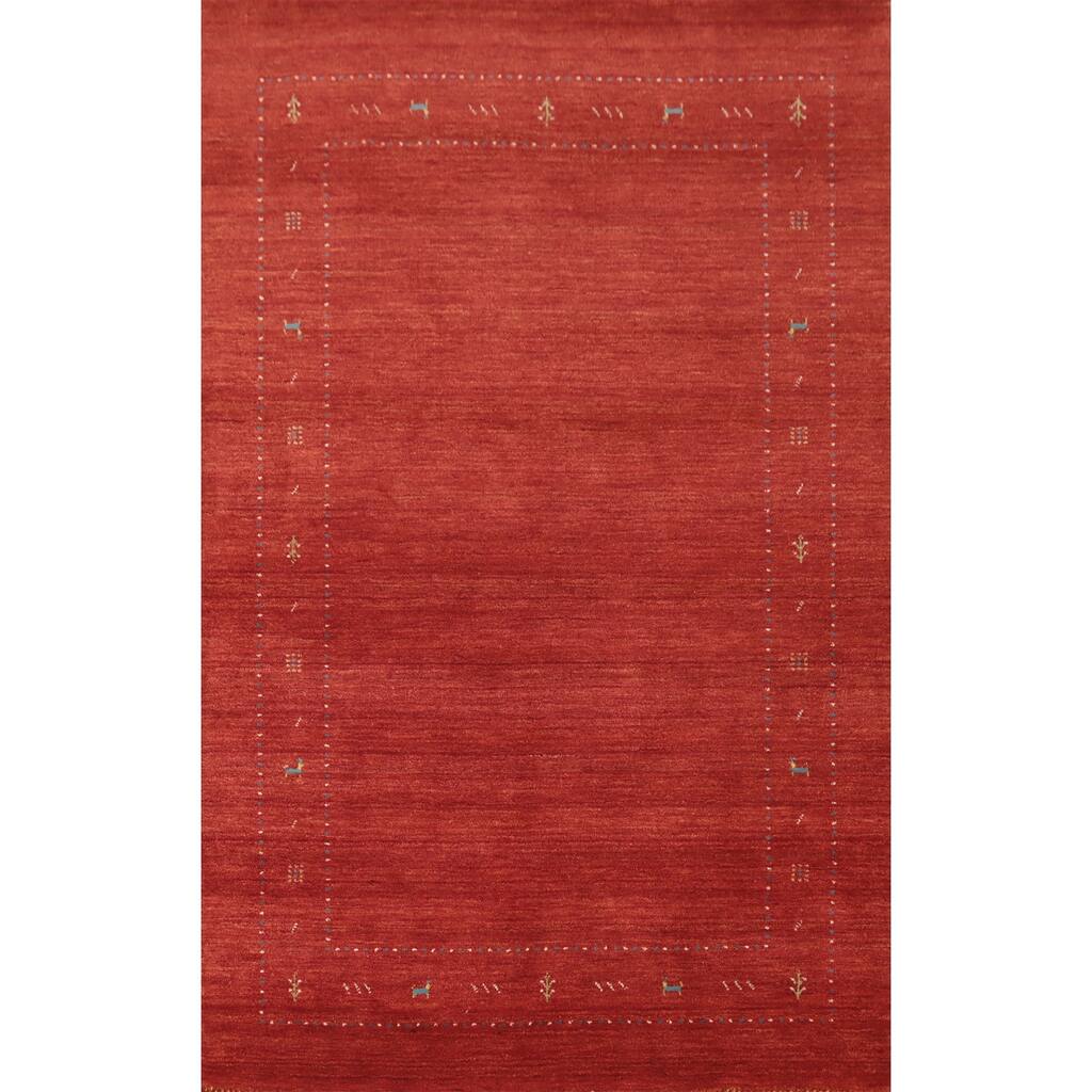 Hand Knotted Oriental 100% Wool Carpet Tribal Animal Pictorial Red Gabbeh Area Rug - 7' 10'' X 5' 1''