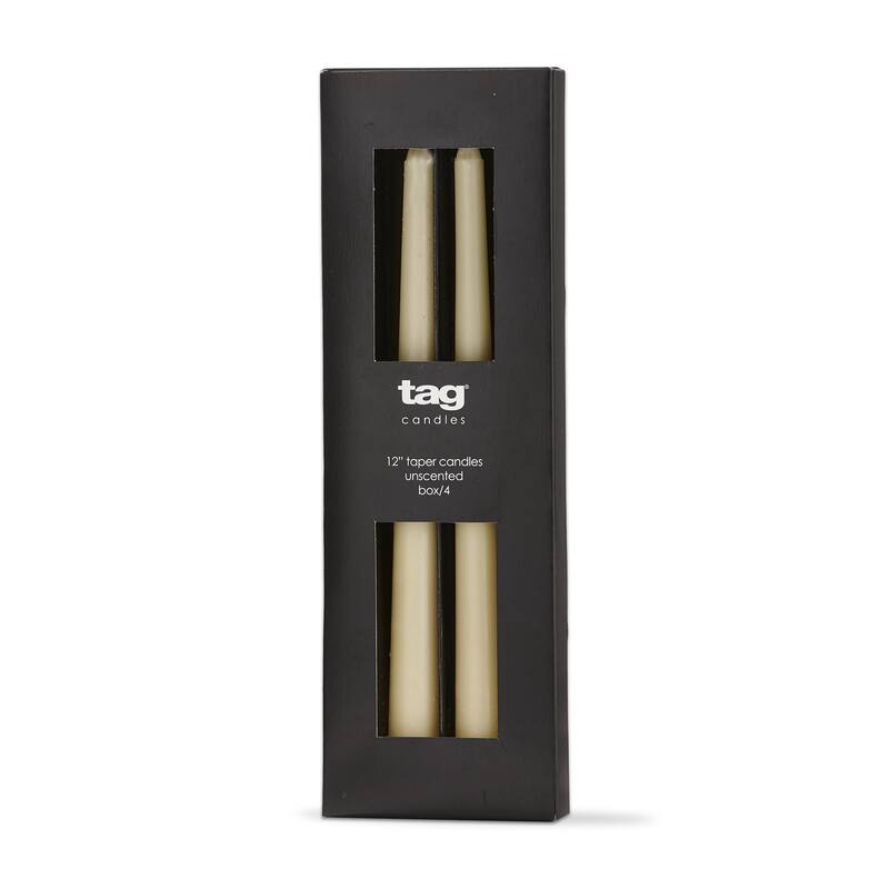 Color Studio 12" Traditional Taper Unscented Smokeless Paraffin Wax Candle Ivory, Set of 4, Burn Time 8 hrs. - Ivory