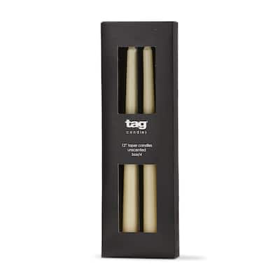 Color Studio 12" Traditional Taper Unscented Smokeless Paraffin Wax Candle Ivory, Set of 4, Burn Time 8 hrs. - Ivory