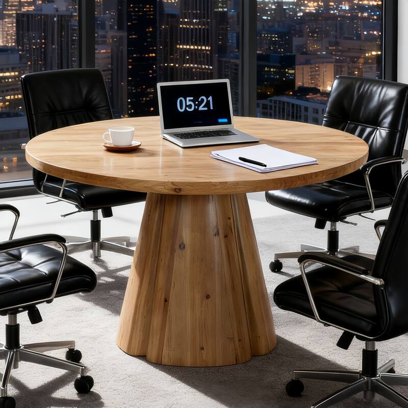 47.24" Solid Wood Round Conference Table for 4-6