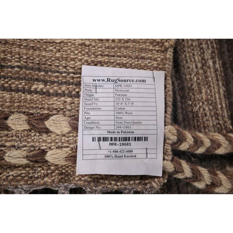 Brown Moroccan Modern Area Rug Hand-Knotted Wool Carpet - 7'9"x 10'8"