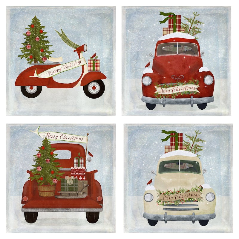 Christmas Scooter, Truck I, Truck II, Truck III by Beth Albert Canvas Art Prints