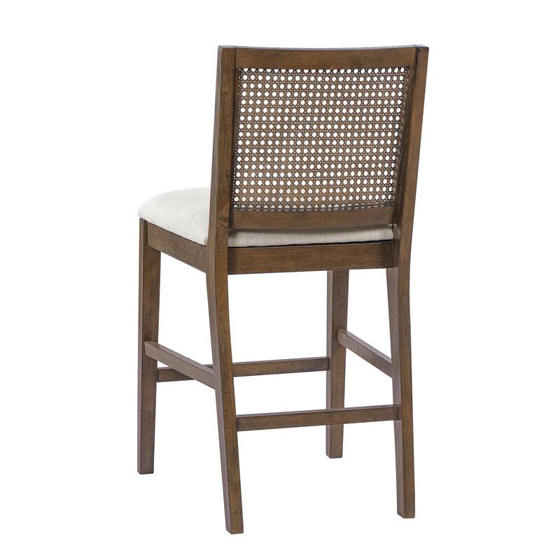 Christopher Knight Home - French Country Wood & Rattan Counter Stools with Upholstered Seat - Set of 2