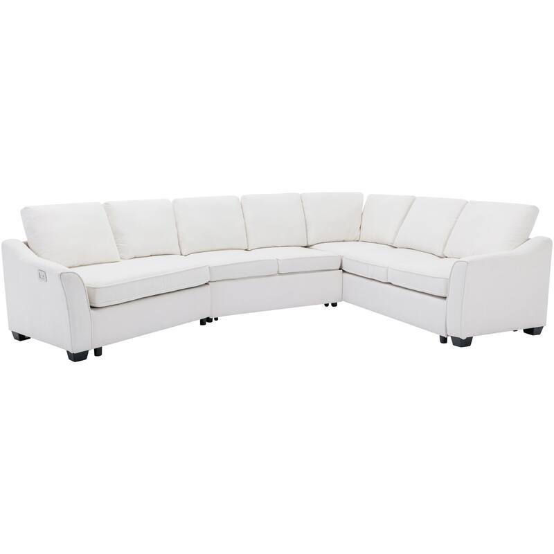 129.5" Sectional Sleeper Sofa with Pull-Out Bed Modern L-Shape Couch Bed