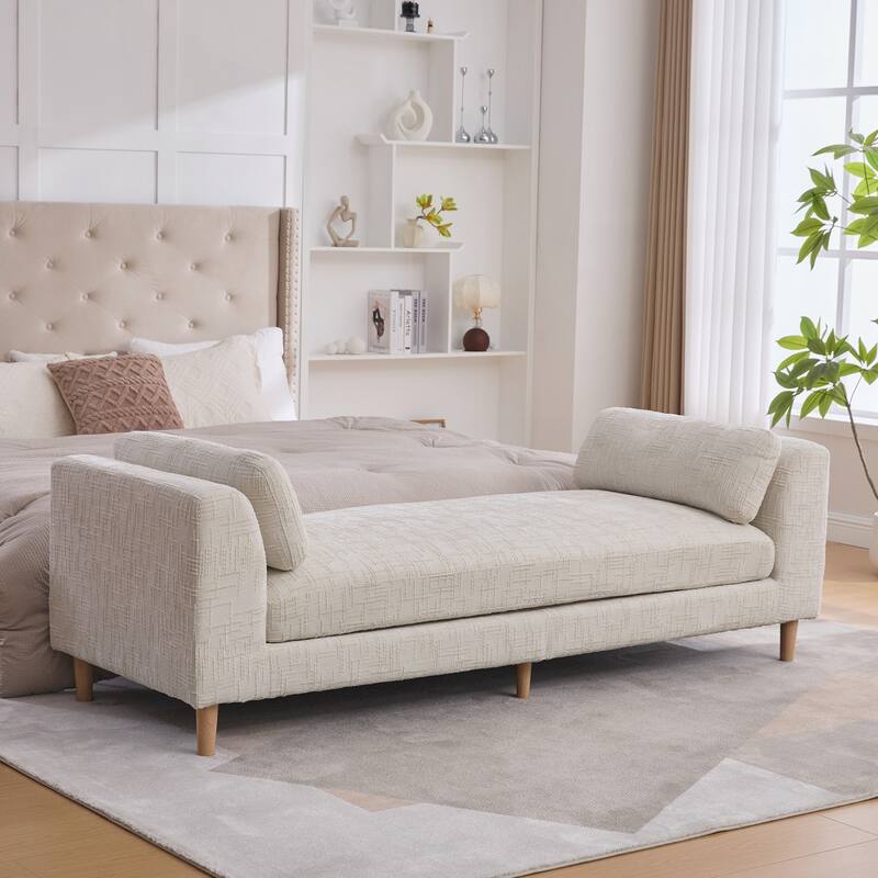 Modern Upholstered End of Bed Bench with Armrests
