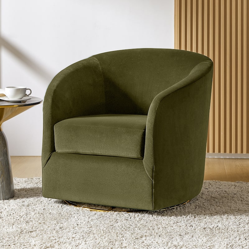 Eleuterio Modern Velvet Curved Swivel Accent Barrel Chair with Metal Base by HULALA HOME