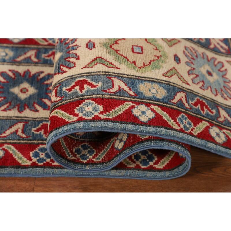 Light Blue Kazak Area Rug Living Room Hand-Knotted Wool Carpet - 6'8" x 9'9"