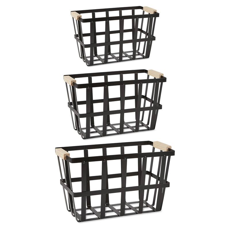 3 Black Beige Home Essentials s Urban Modern Metal Baskets, 25.5"
