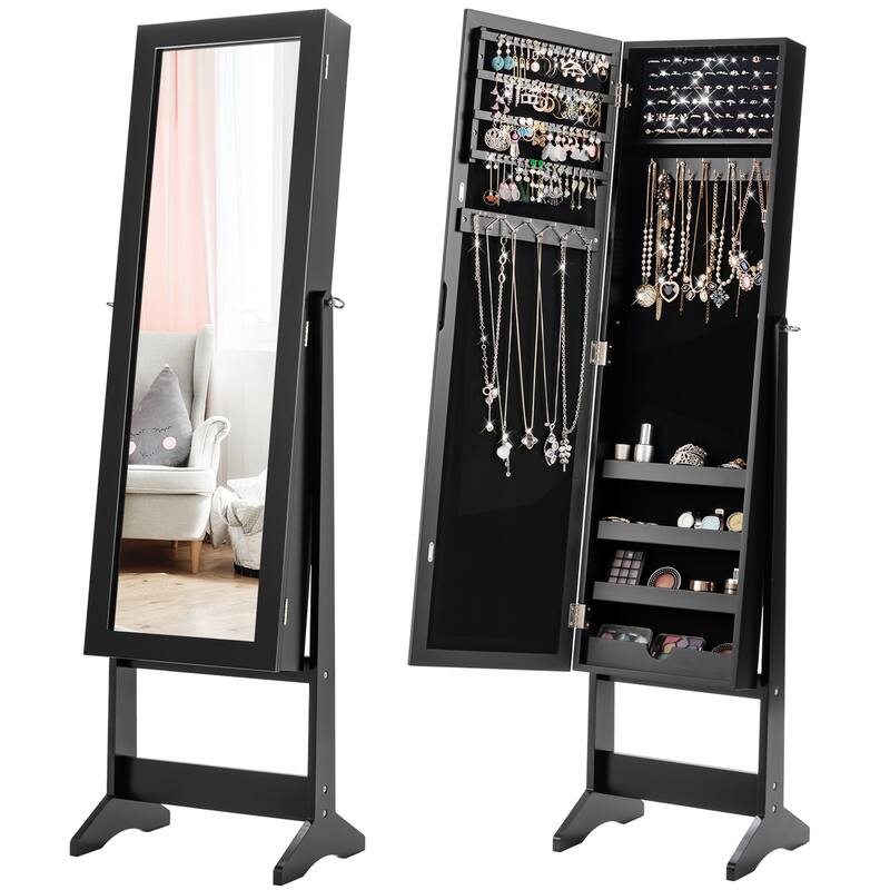 Gymax Vanity Mirror Tilting Jewelry Cabinet Organizer Storage Box - See Details