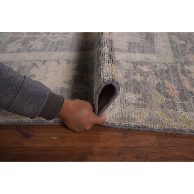 Vegetable Dye Oushak Oriental Area Rug Handmade Grey Wool Carpet - 8'4"x 9'11"