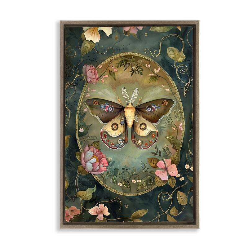 Stupell Ornate Victorian Moth Framed Floater Canvas Wall Art Design By The Dutch Lady - 17 x 25 - Brown