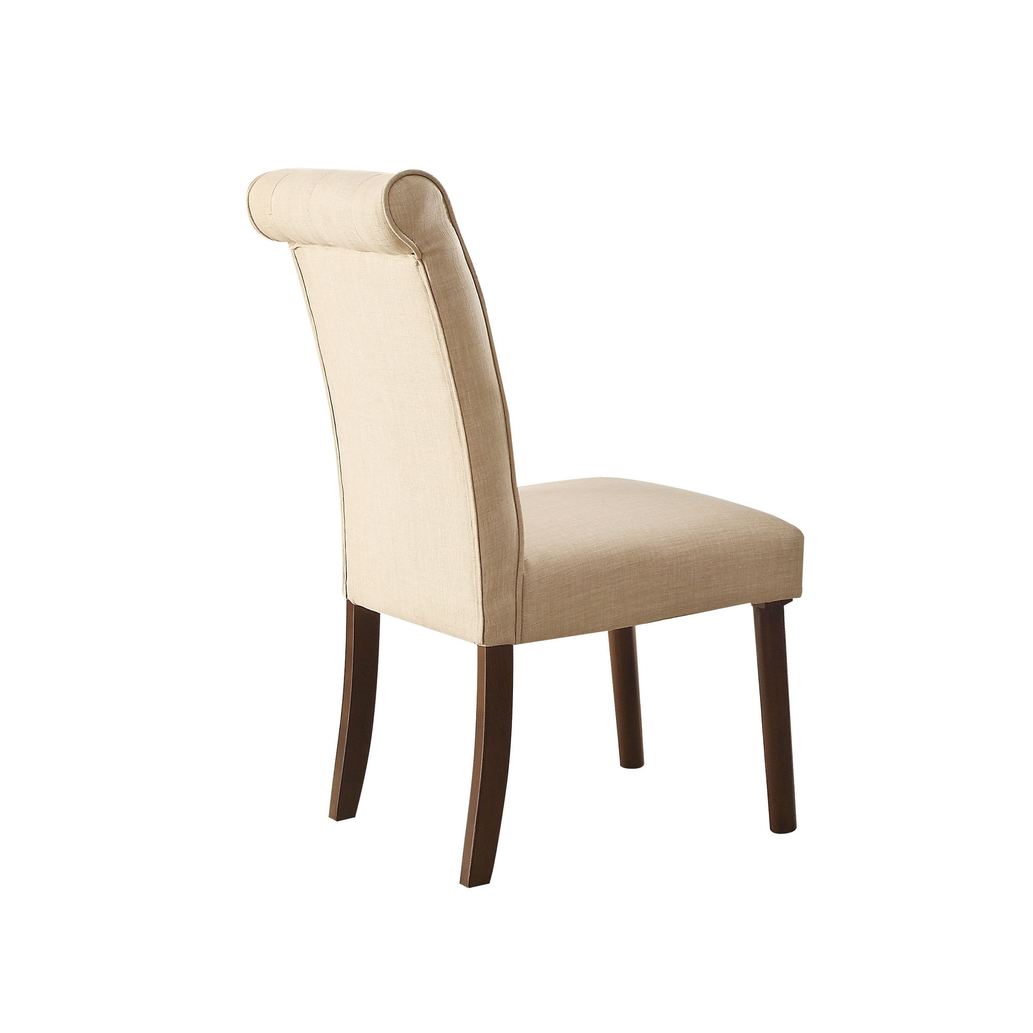 Beige Linen and Walnut Side Chair with Tufted Back (Set of 2)