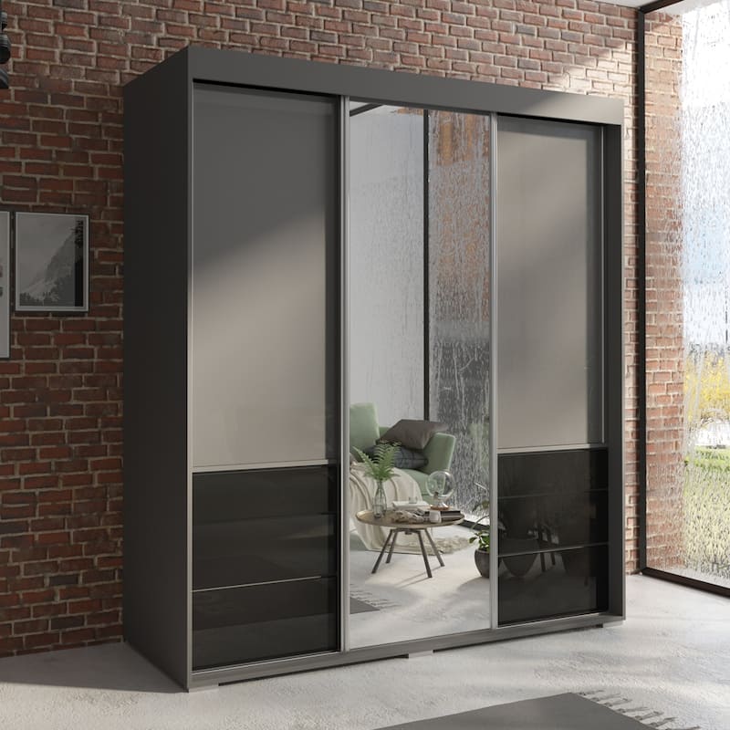 Monaco 3-door Modern 71-inch Wardrobe with Mirror