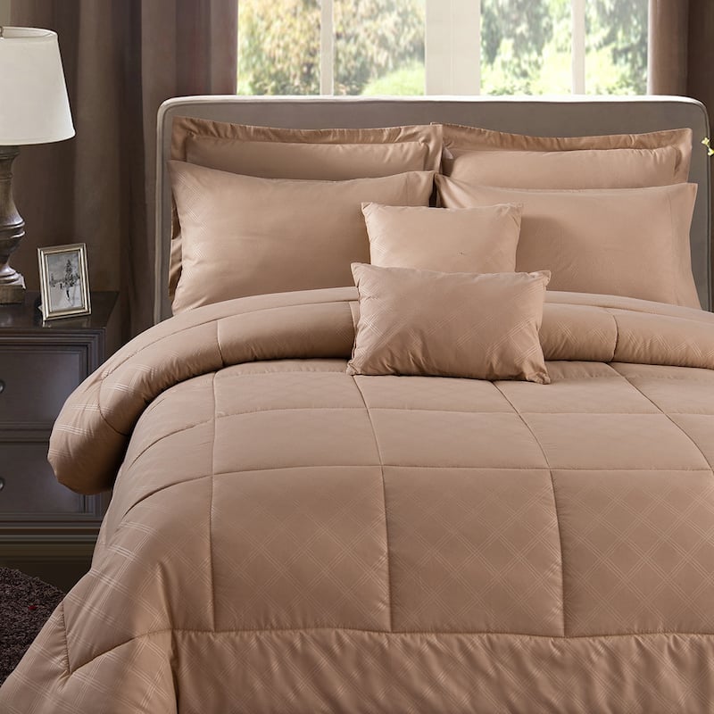 10-piece Solid Plaid Comforter Set
