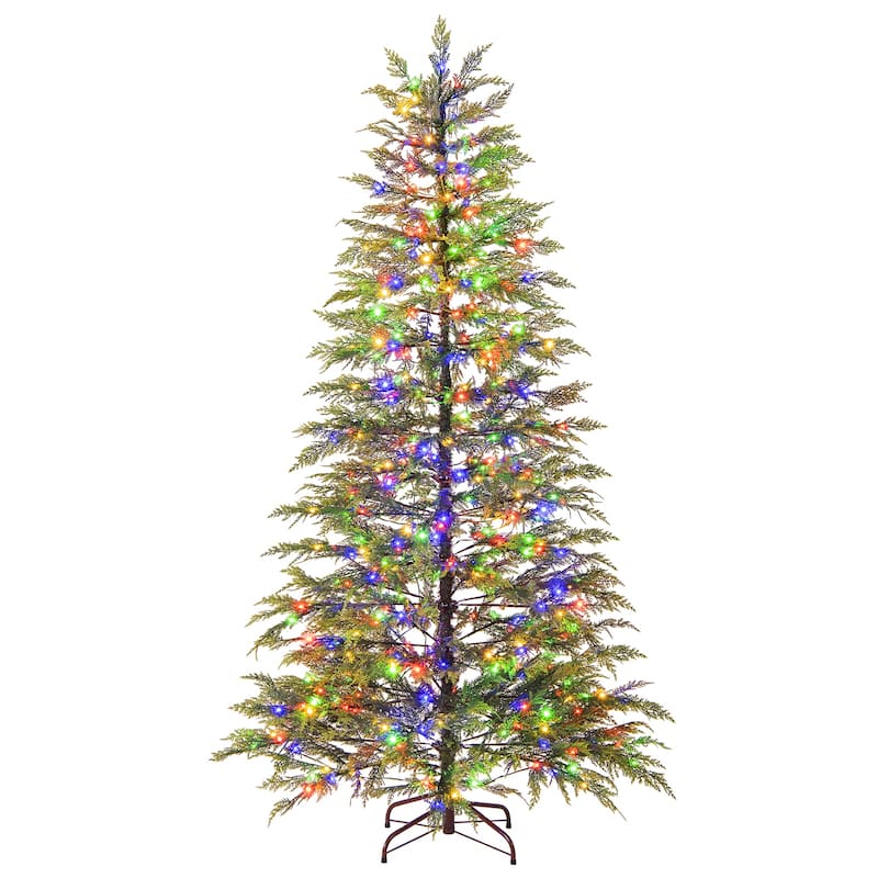 Pre-Lit Green Artificial Christmas Tree with Multicolor LED Lights and Realistic TPE Branches