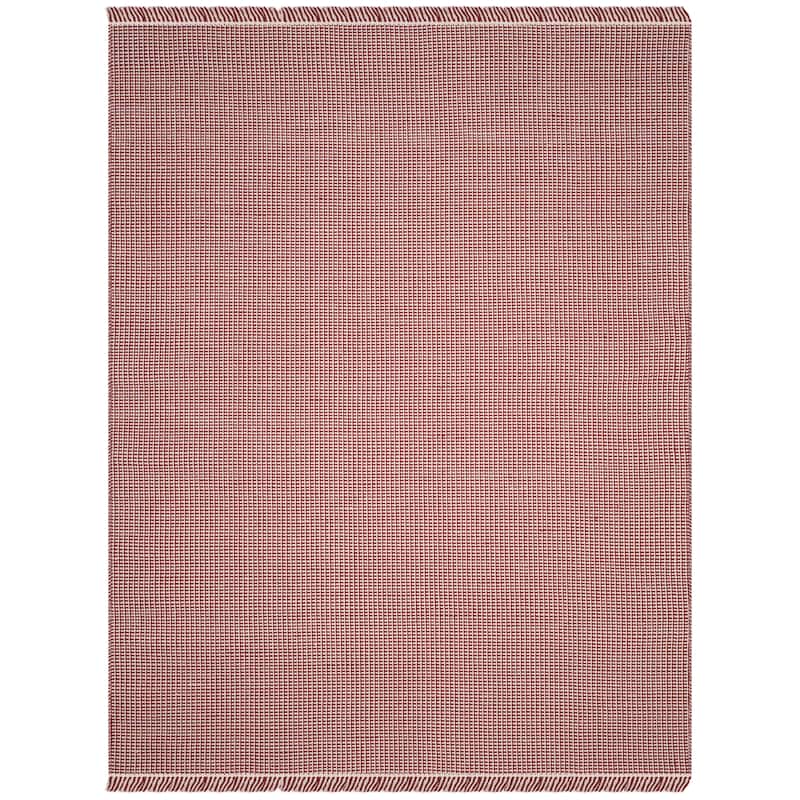 SAFAVIEH, Handmade Montauk Cliff Stripe Flatweave Cotton Fringe Rug - 10' x 14' - Ivory/Red
