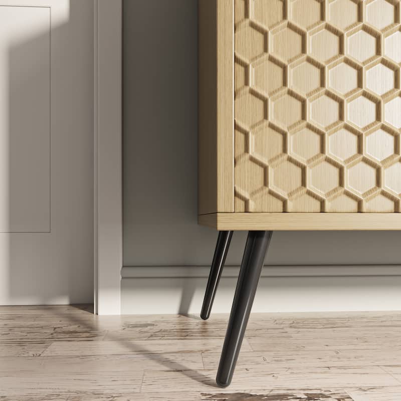 Modern Honeycomb Storage Cabinet Sideboard with Two-Tone Finish, Entryway Accent Cabinet with Adjustable Shelves