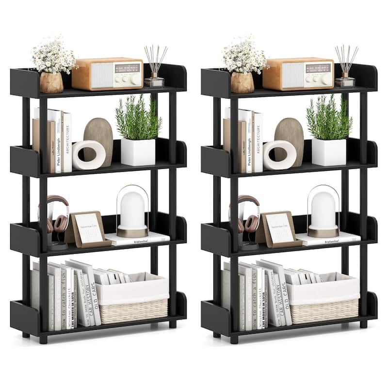 Costway 1/2 PCS 4-Tier Bookshelf with Anti-Tipping Kit Industrial - See Details - Black-2 PCS