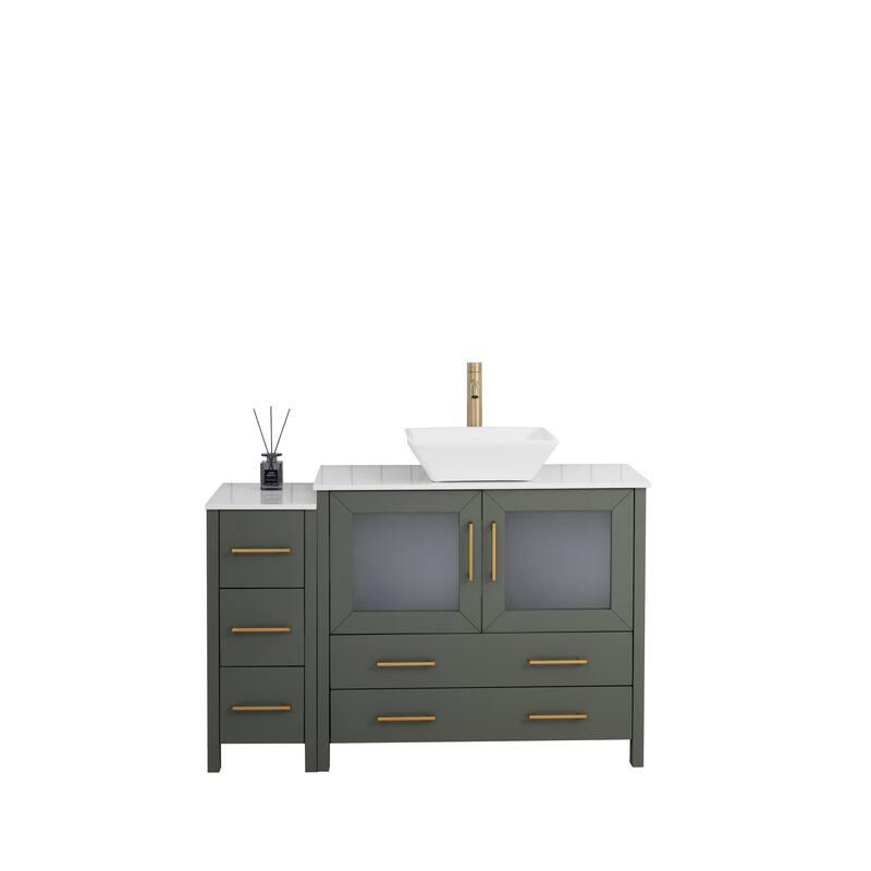 Vanity Art 48" Single Sink Bathroom Vanity Combo Set with Engineered Marble Top and Free Mirror - 48 x 18.5 x 36 Inches