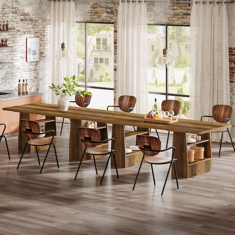 63” Dining Table for 6-8, with Storage Shelf for Living Room, Brown - N/A