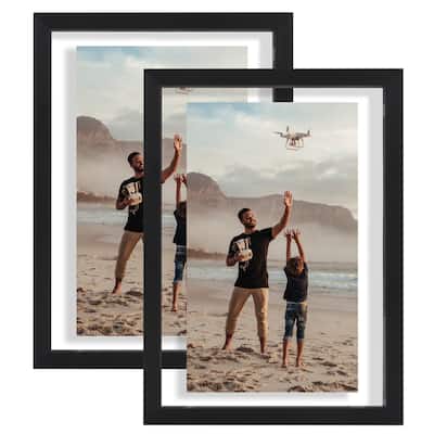 Floating Aluminum & Plexiglass Picture Frame - Black 2 Pack