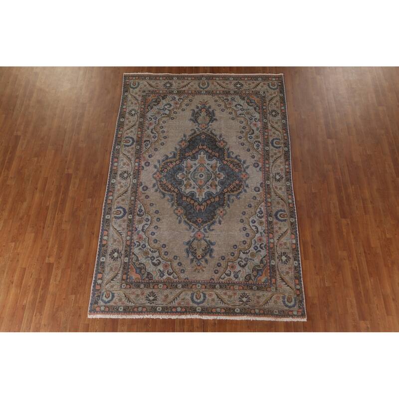Over-Dyed Brown Tabriz Persian Vintage Rug Hand-Knotted Wool Carpet - 6'5"x 9'9"