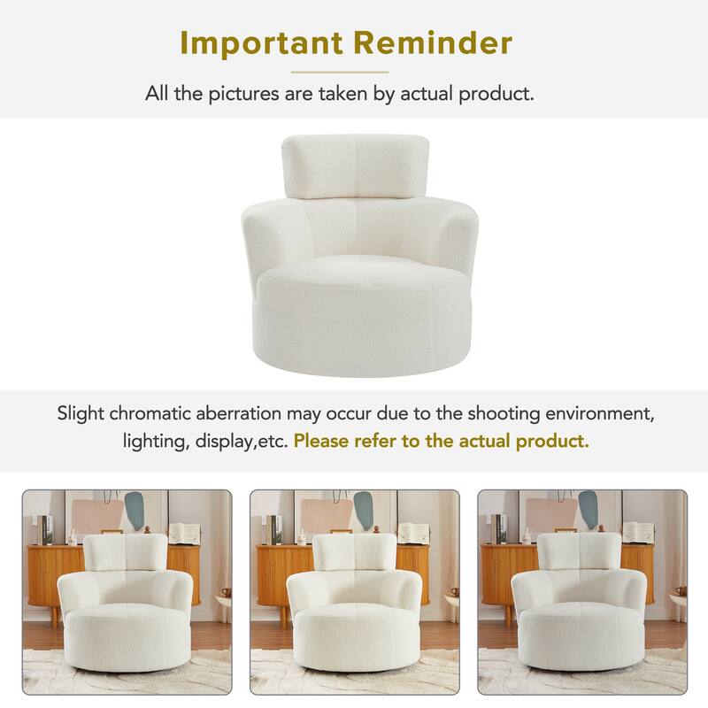 360° Swivel Chair, Upholstered Barrel Chair with Adjustable Headrest Modern Swivel Round Sofa Chair for Living Room