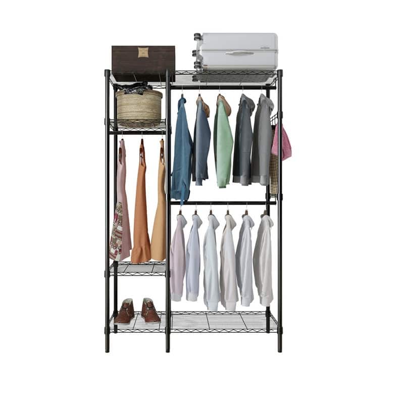 Closet Organizer Metal Garment Rack Portable Shelf Black