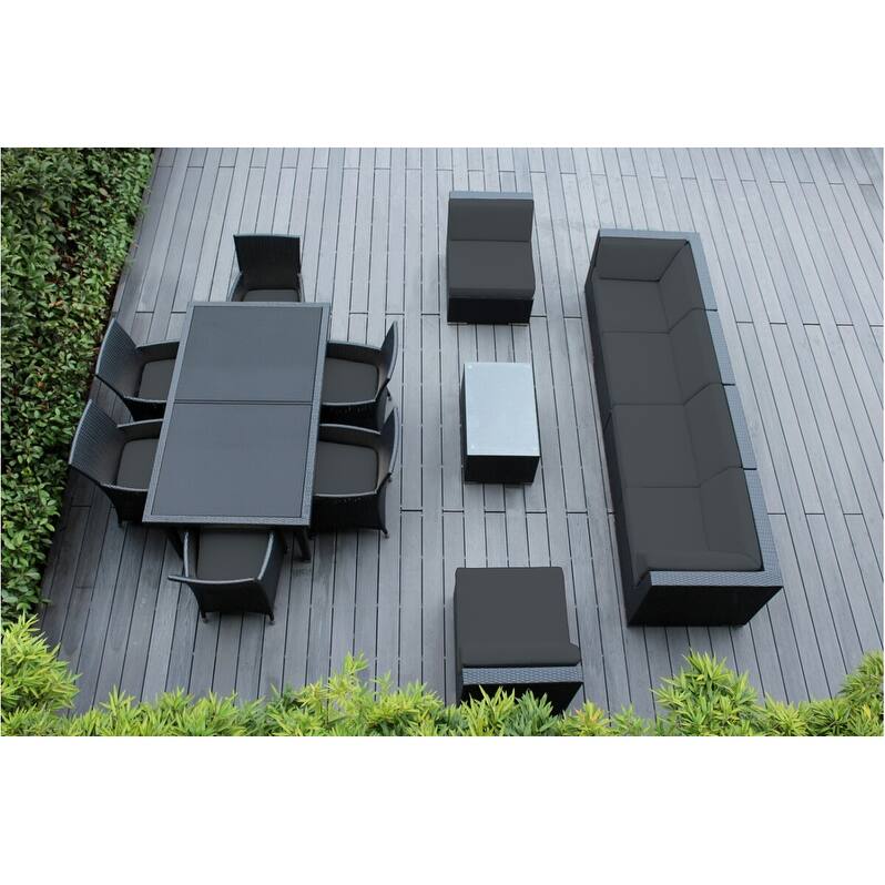 Ohana Outdoor Patio 14 Piece Black Wicker Sofa and Dining Set - Grey
