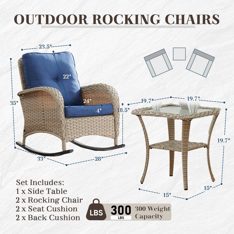 Outdoor Rocking Chair Table with Loveseat - Yellow Beige - Brown
