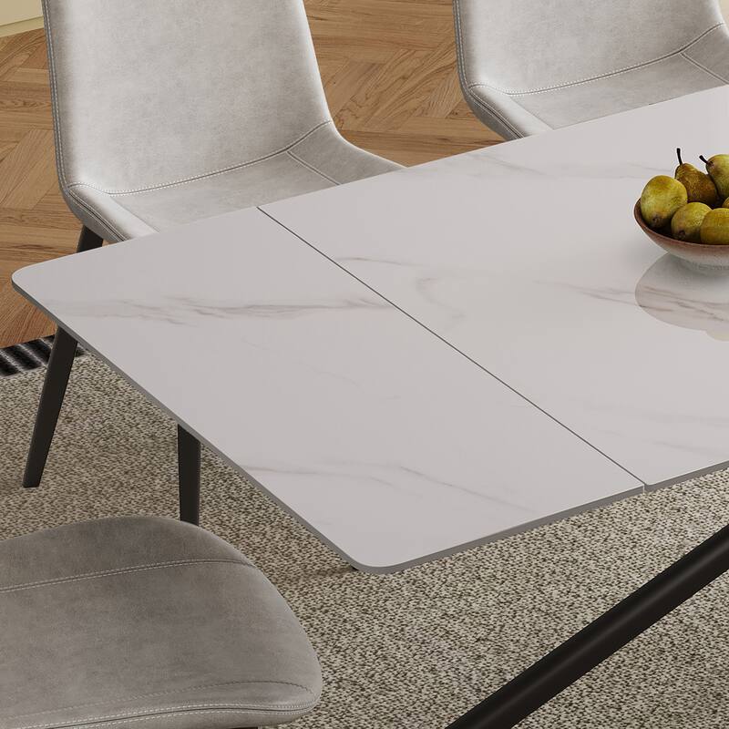 White Table & Chairs Set with 4 Chairs, Modern Expandable Dining Table Side Table Coffee Table with Cross Legs