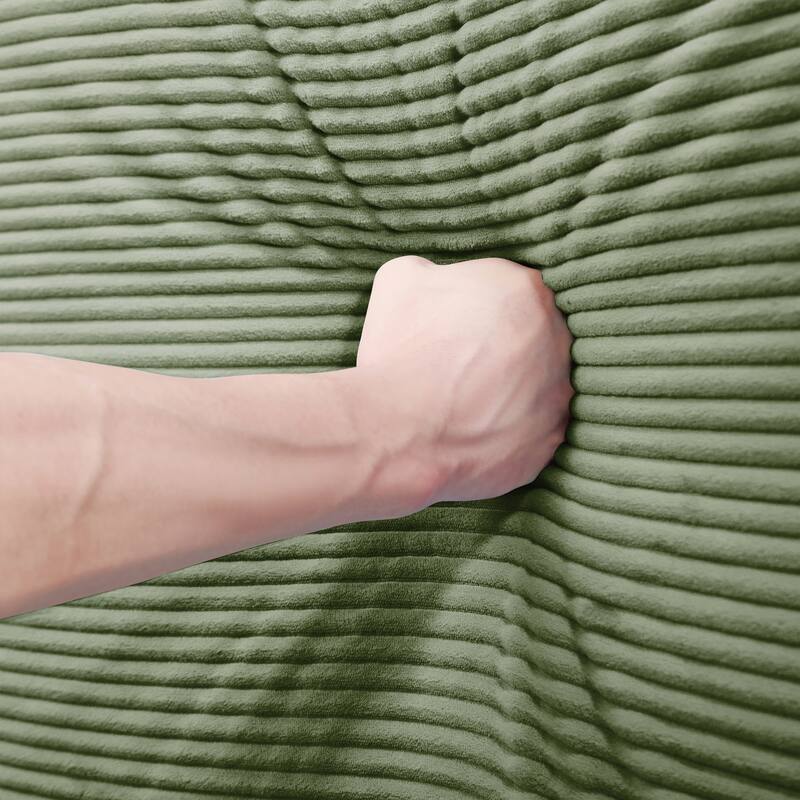 28 Inch Green Corduroy Ottoman with Extra-Wide Armrests and Durable High-Density Fabric for Comfortable Seating