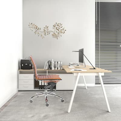 HomeRoots Brown Faux Leather Seat Swivel Adjustable Task Chair Leather Back Steel Frame