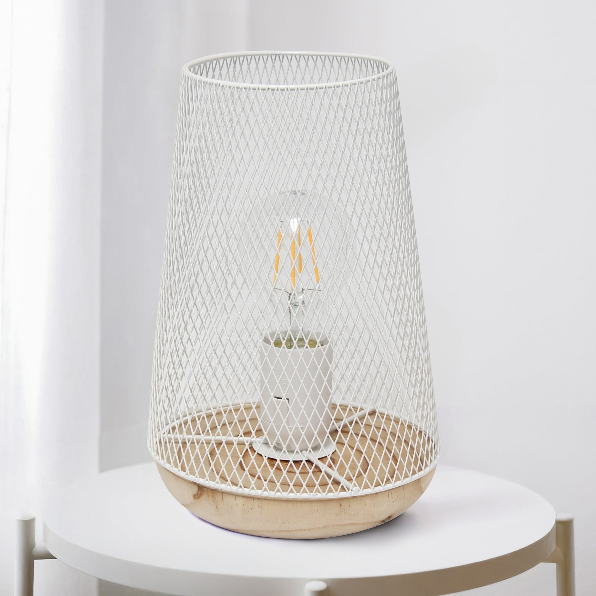 Open Cage Metal Table Lamp with Mesh Wire Shade - 9" - White