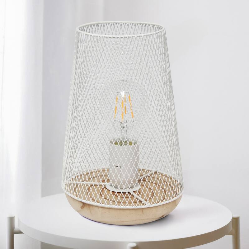 Open Cage Metal Table Lamp with Mesh Wire Shade - 9" - White