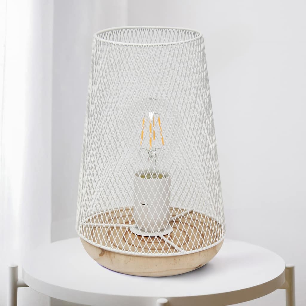 Open Cage Metal Table Lamp with Mesh Wire Shade - 9" - White