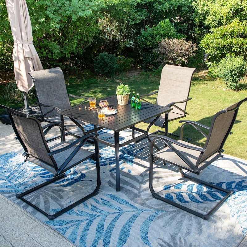 5-Pieces Patio Dining Set, Including 1 Steel Frame Table with Umbrella Hole and 4 C spring Patio Chair