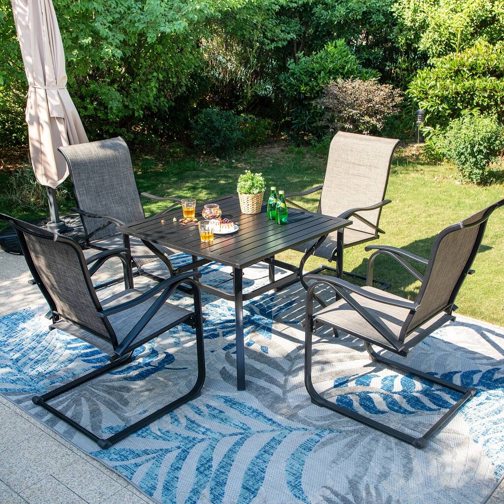 5-Pieces Patio Dining Set, Including 1 Steel Frame Table with Umbrella Hole and 4 C spring Patio Chair