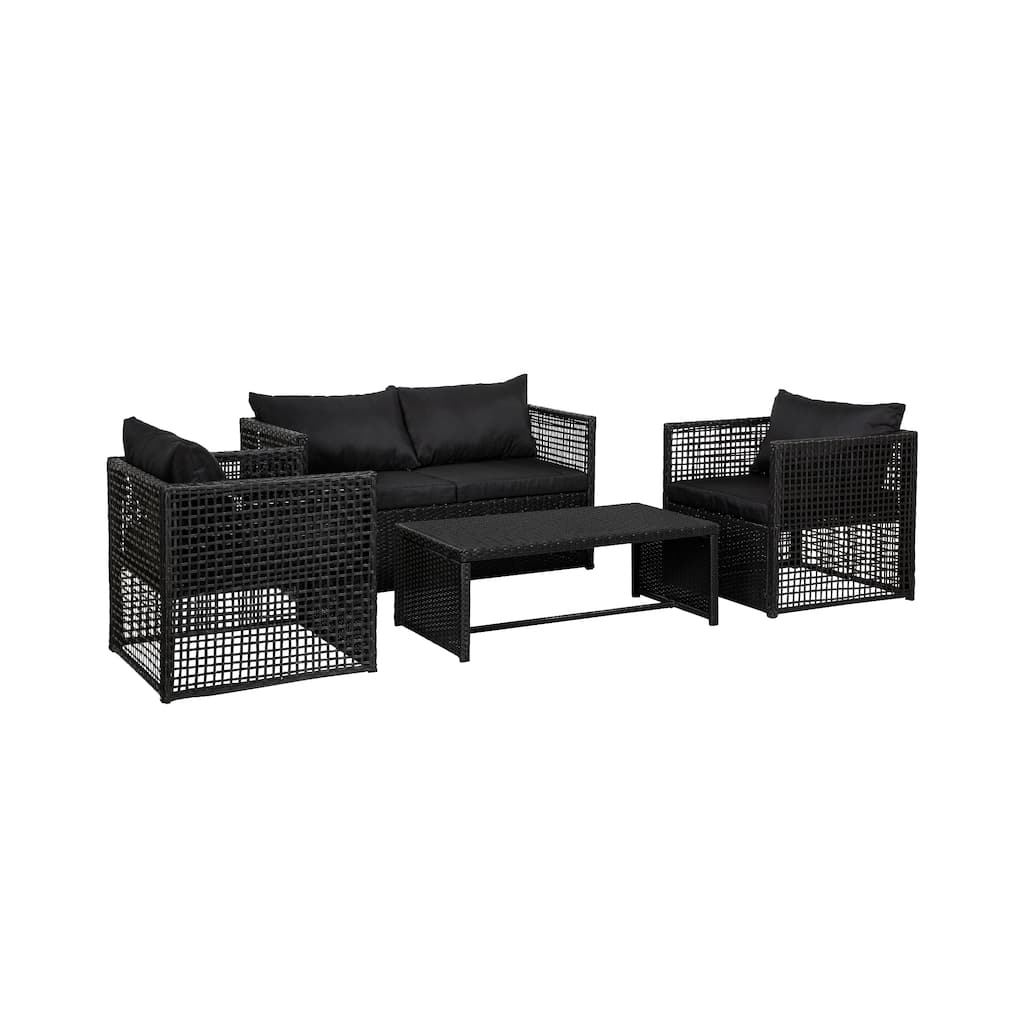 Audy Outdoor 4-Piece Cushioned Rattan Patio Furniture Chat Set