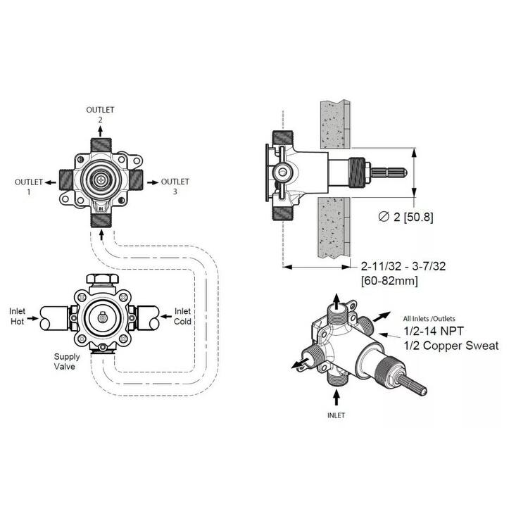 Pfister 015-6WDS Shared 6-Way Diverter Valve